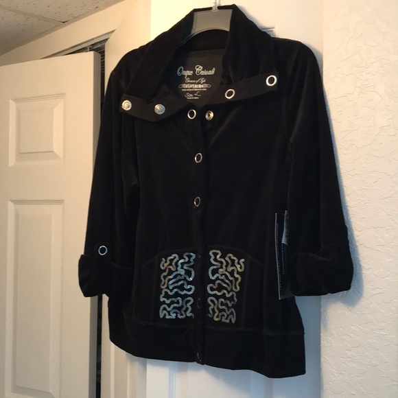 OPAQUE CASUALS LARGE BLACK VELOUR JACKET🆕 - Picture 1 of 12